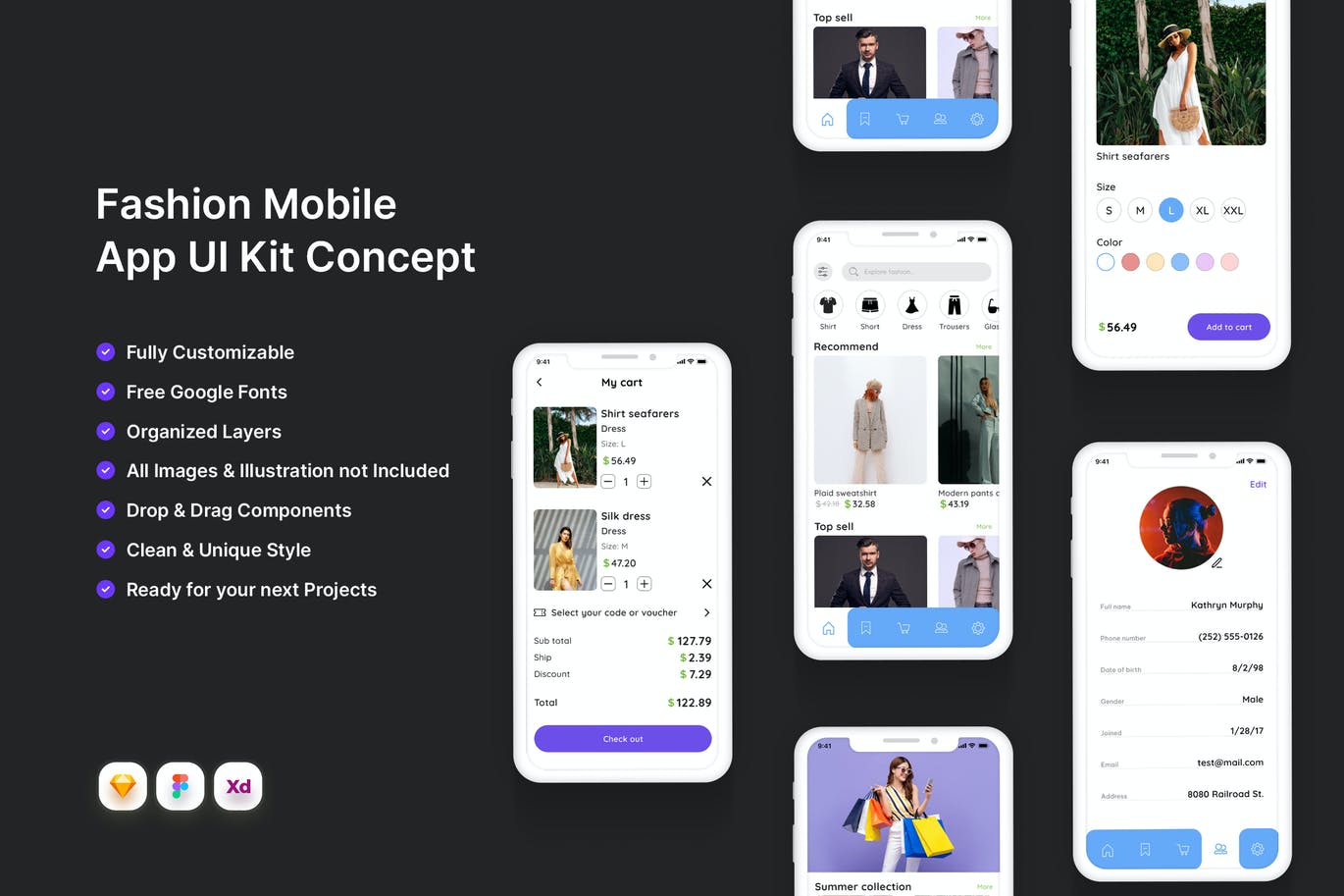 服饰时尚概念App UI Kit (FIG,SKETCH,XD)