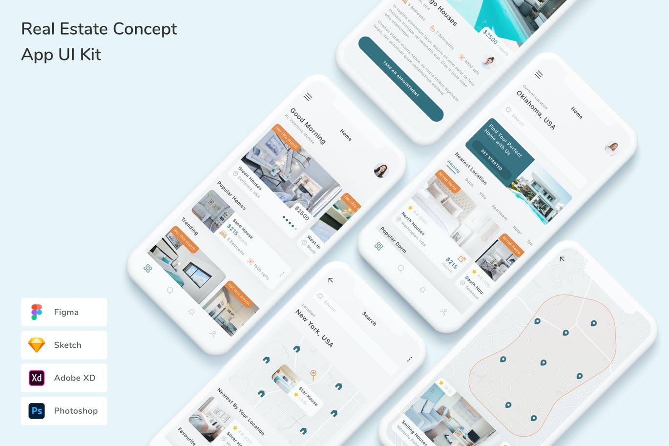 房地产概念App UI Kit (FIG,PSD,SKETCH,XD)