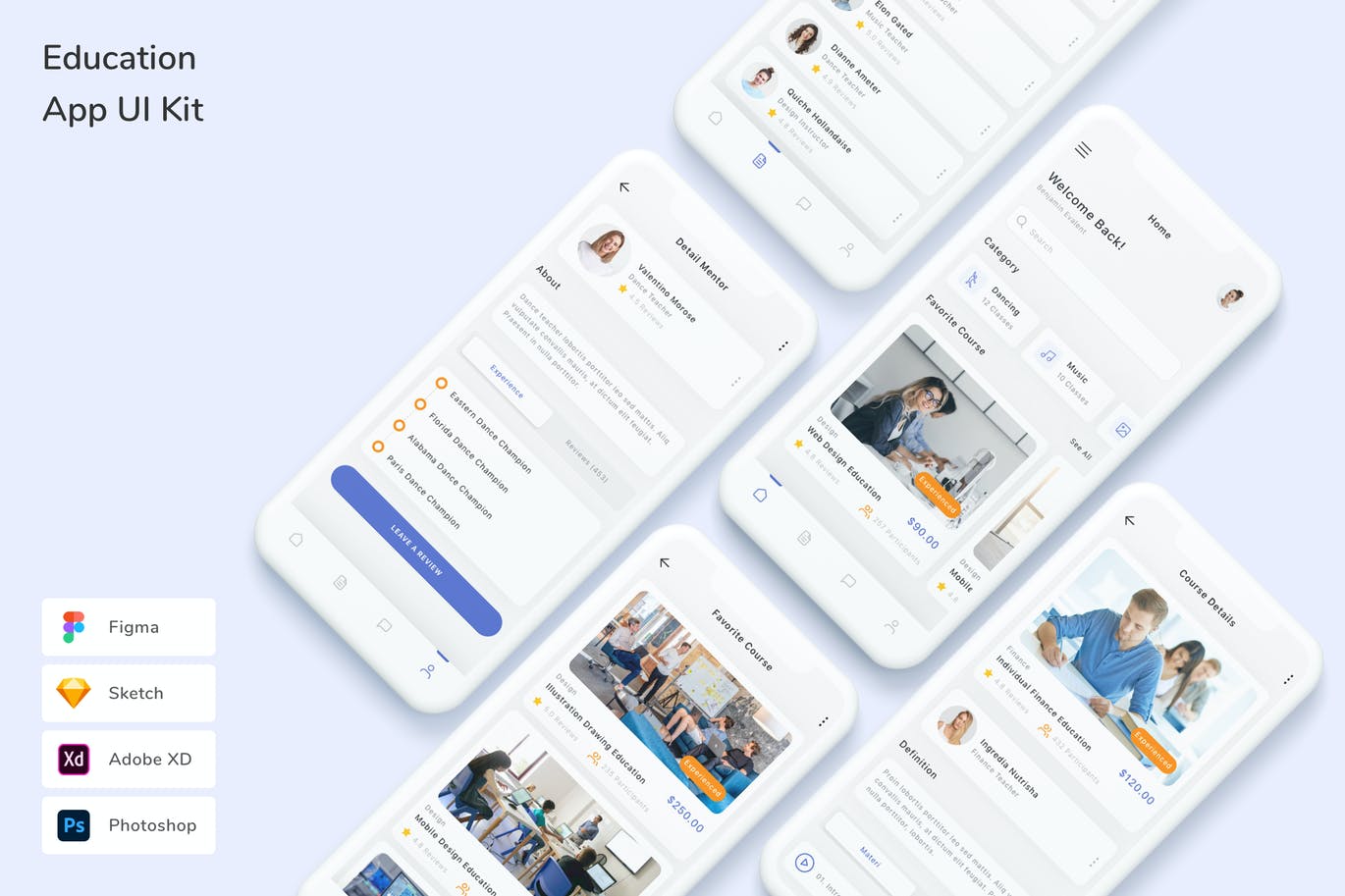 线上教育 App UI Kit (FIG,PSD,SKETCH,XD)