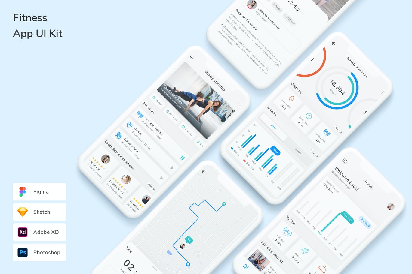 运动健身 App UI Kit (FIG,PSD,SKETCH,XD)