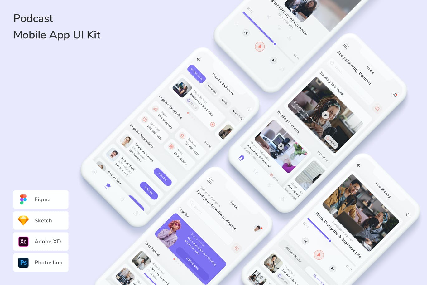 播客媒体App UI Kit (FIG,PSD,SKETCH,XD)