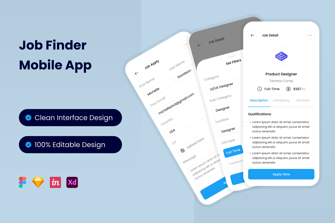 找工作招聘人力资源App UI Kit (FIG,SKETCH,XD)