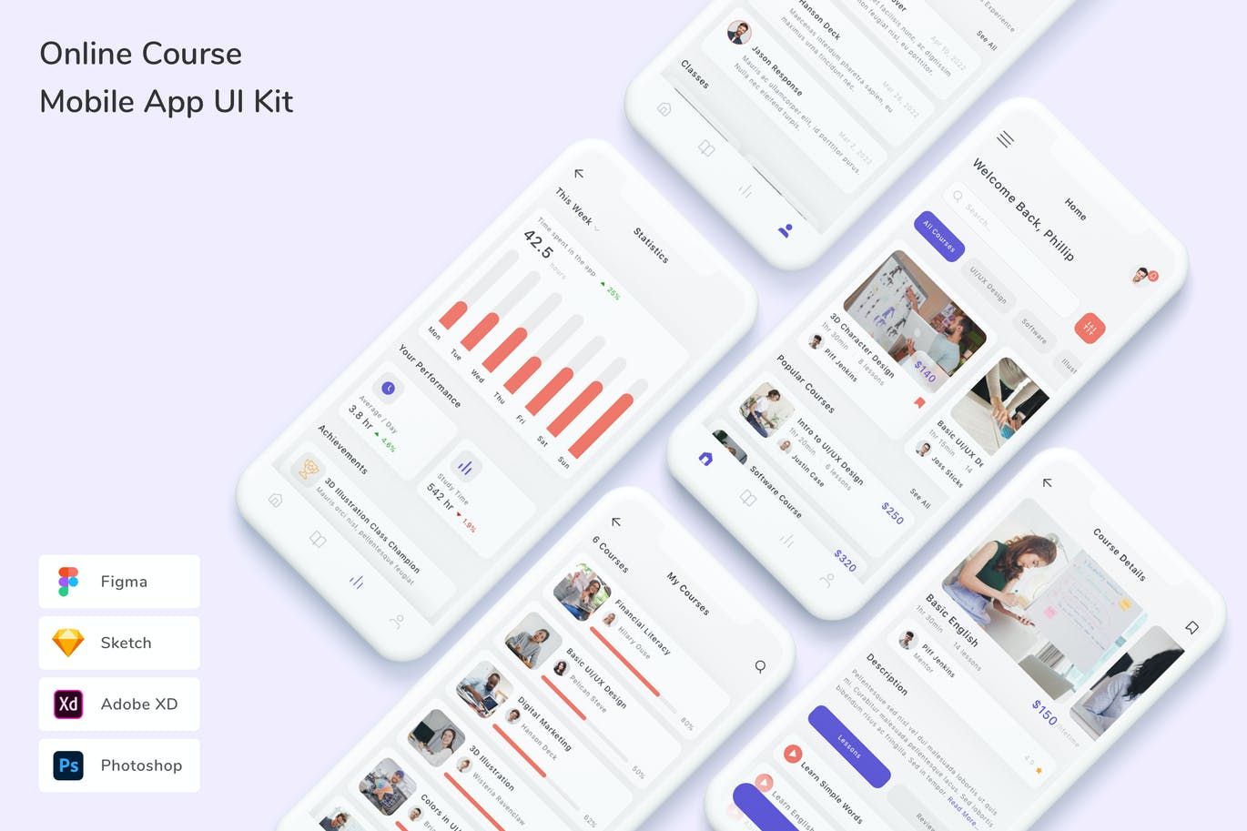 在线教育 App UI Kit (FIG,PSD,SKETCH,XD)
