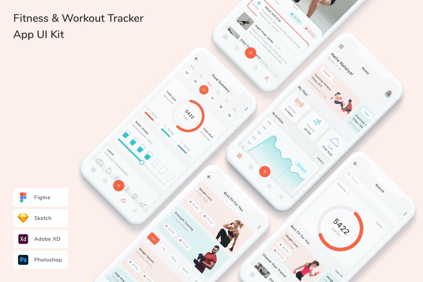 健身与训练跟踪器 App UI Kit (FIG,PSD,SKETCH,XD)
