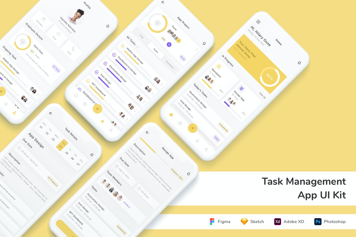 任务管理 App UI Kit (FIG,PSD,SKETCH,XD)