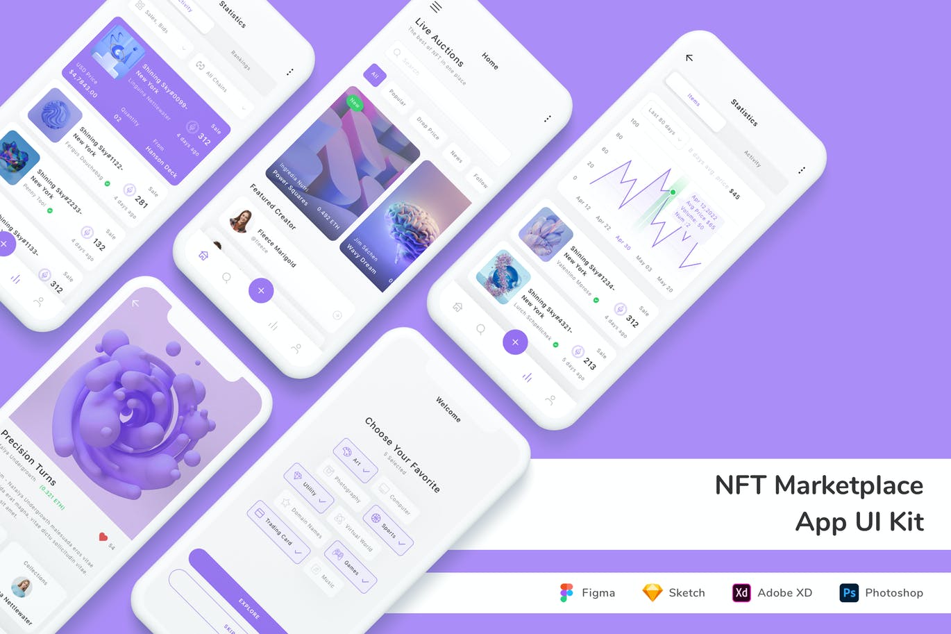 NFT买卖市场 App UI Kit (FIG,PSD,SKETCH,XD)