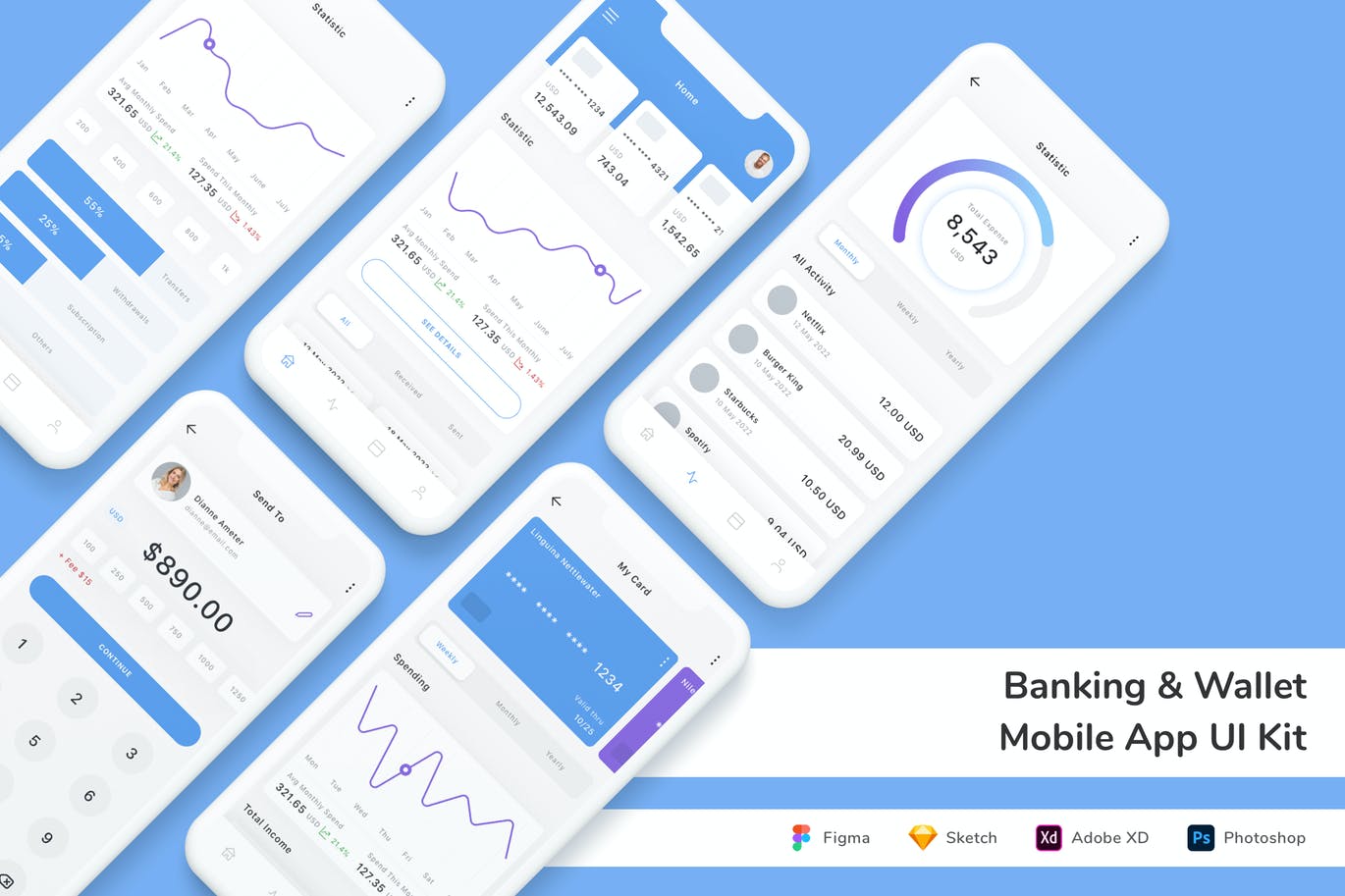 银行钱包 App UI Kit (FIG,PSD,SKETCH,XD)