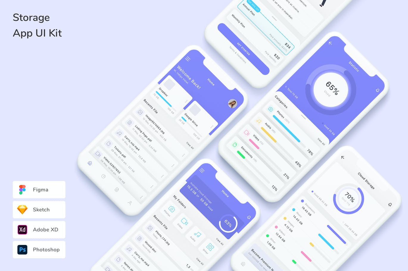 存储管理App UI Kit (FIG,PSD,SKETCH,XD)