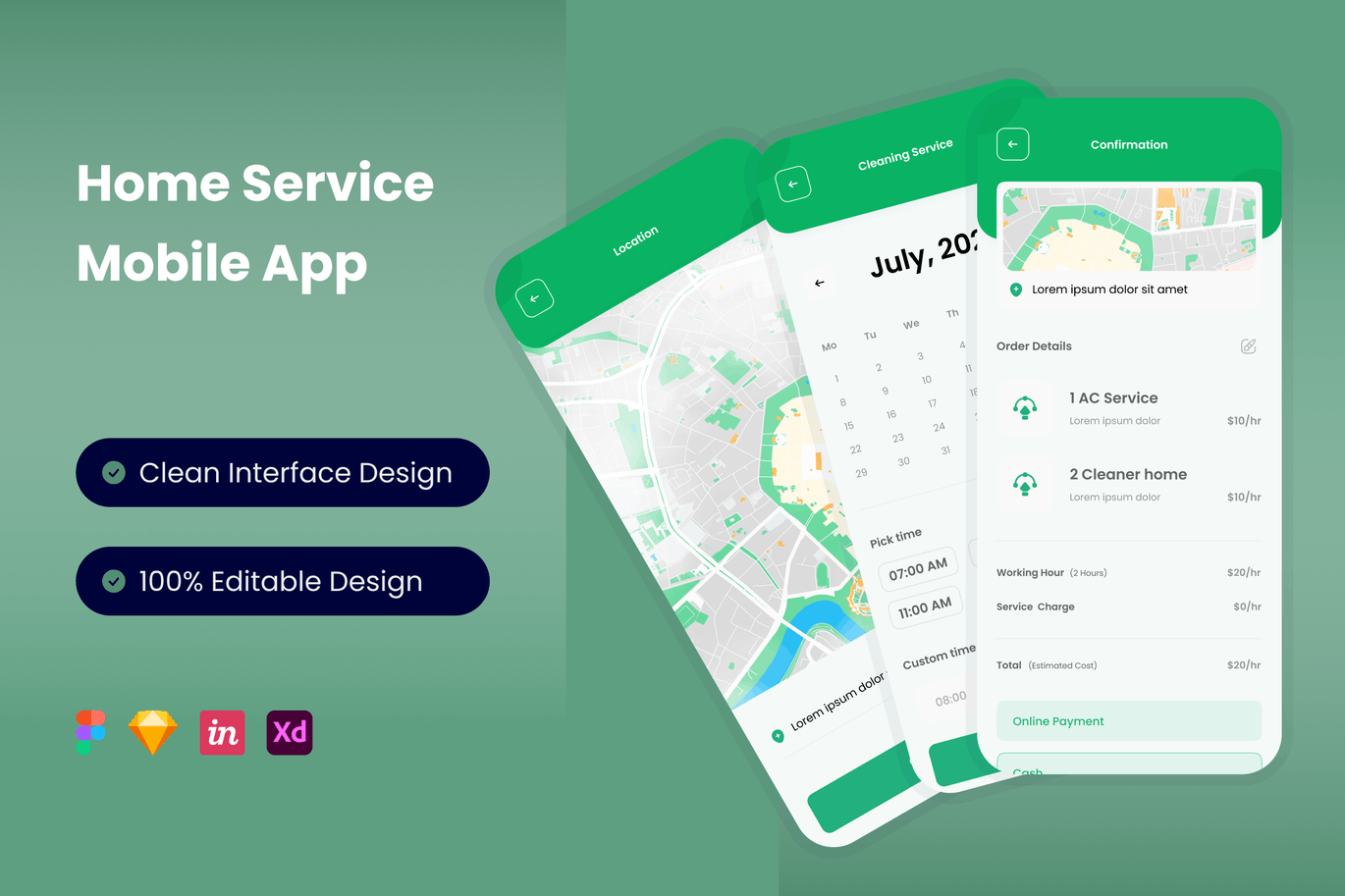 家政服务 App UI Kit (FIG,SKETCH,XD)