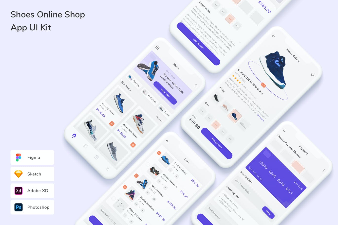 鞋子电商 App UI Kit (FIG,PSD,SKETCH,XD)