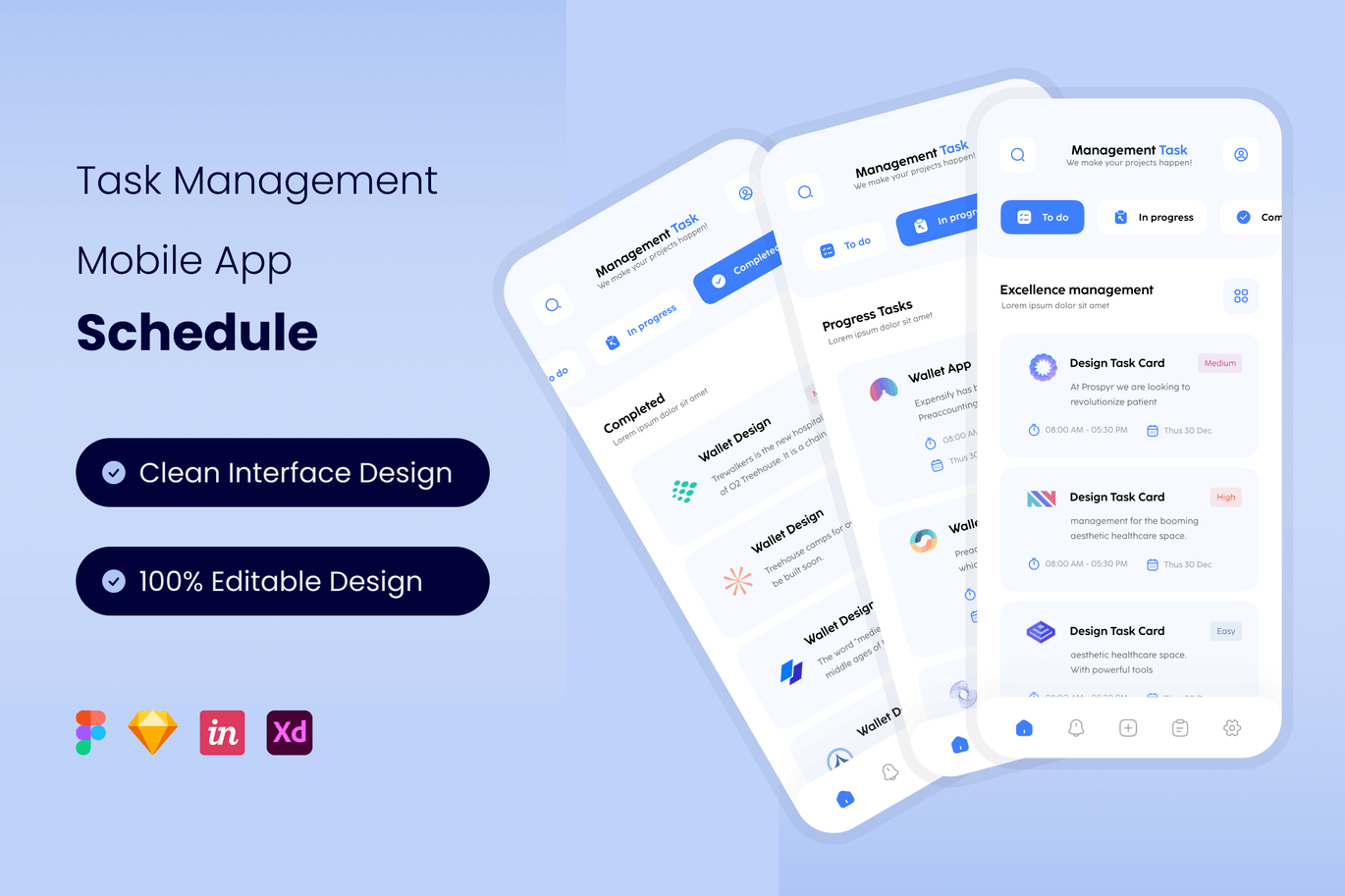 工作计划任务管理 App UI Kit (FIG,SKETCH,XD)