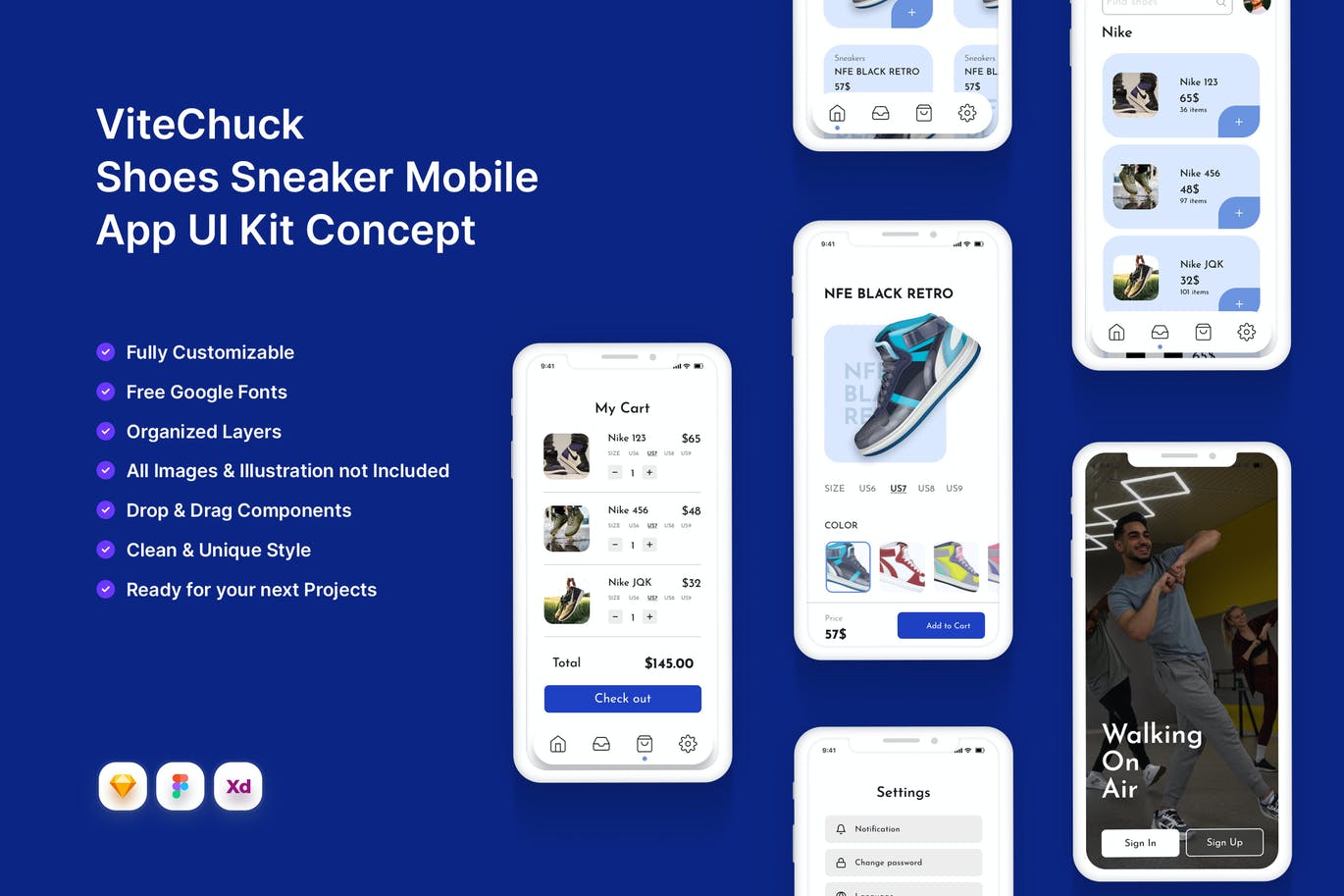 运动鞋概念电商App UI Kit (XD,FIG,SKETCH)