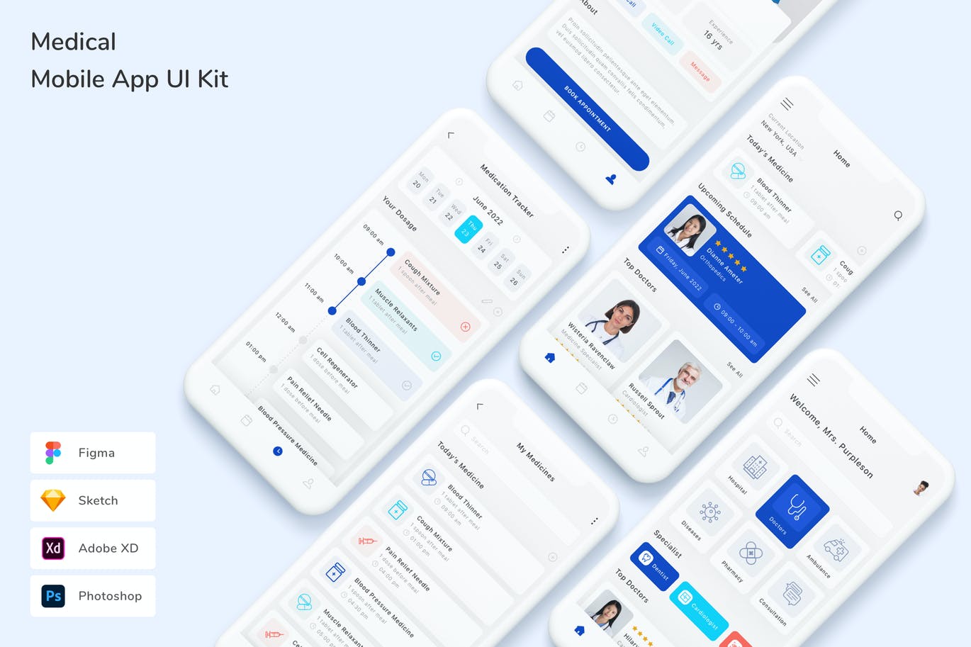 医疗 App UI Kit (FIG,PSD,SKETCH,XD)