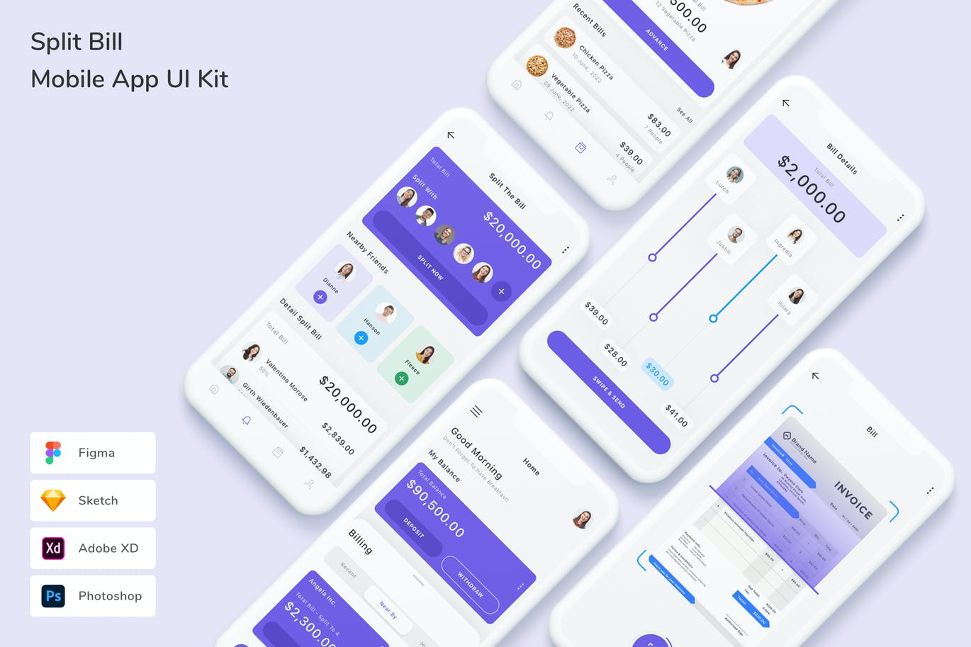 拆分账单 App UI Kit (FIG,PSD,SKETCH,XD)