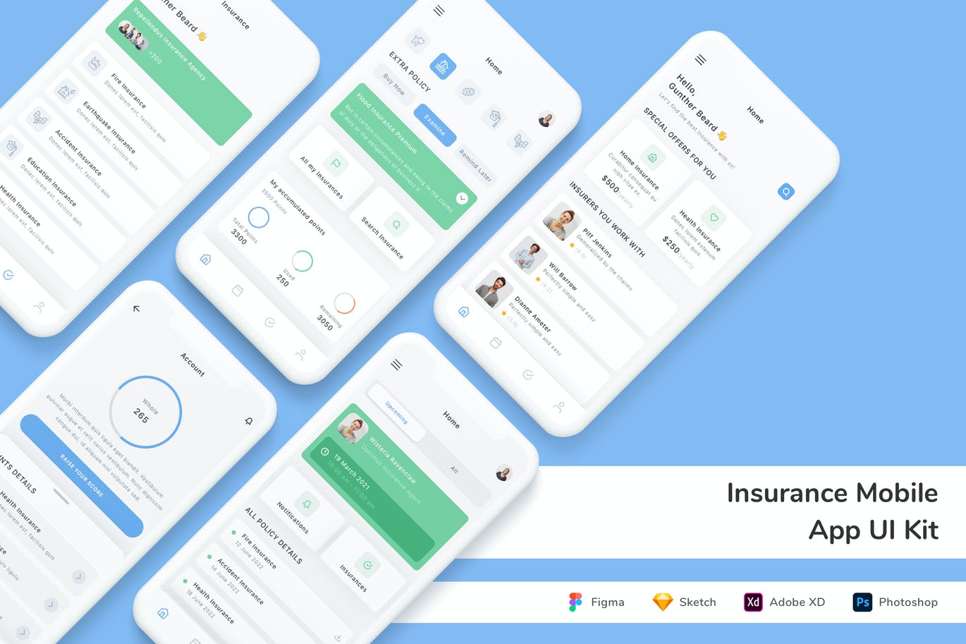 保险业务 App UI Kit (FIG,PSD,SKETCH,XD)