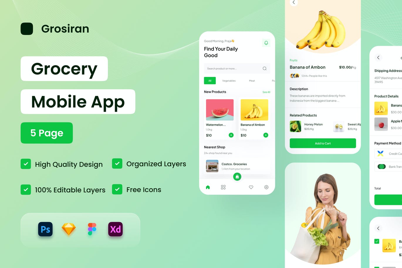 生鲜杂货店APP UI KIT (PSD,XD,FIG,SKETCH)