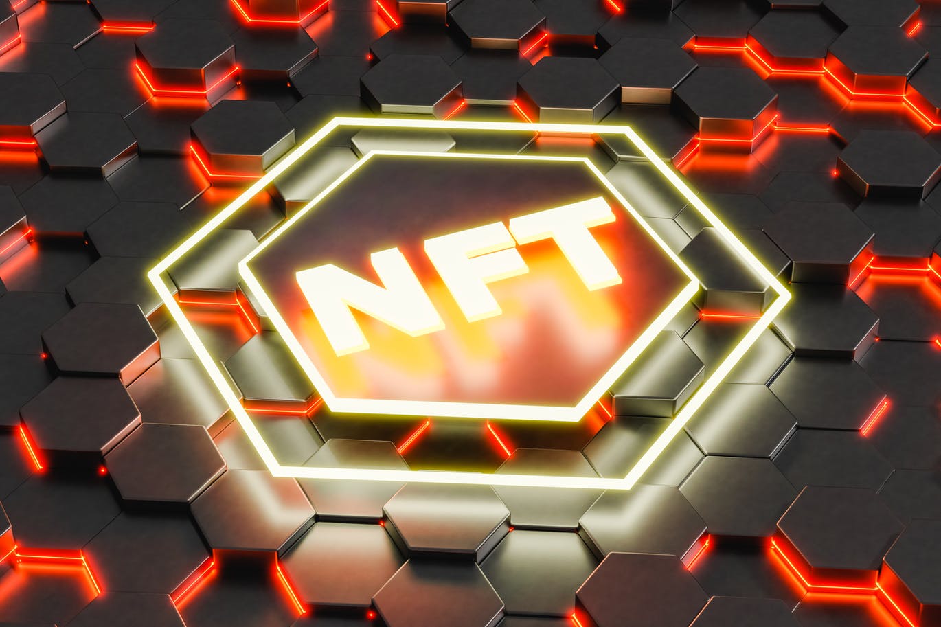 六角背景下闪亮的NFT科技背景 (JPG)