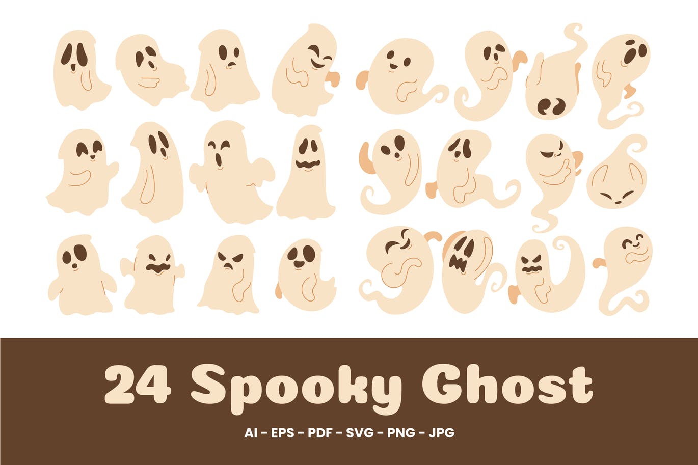 可爱的万圣节幽灵鬼脸插画素材 (AI,EPS,JPG,PDF,PNG,SVG)
