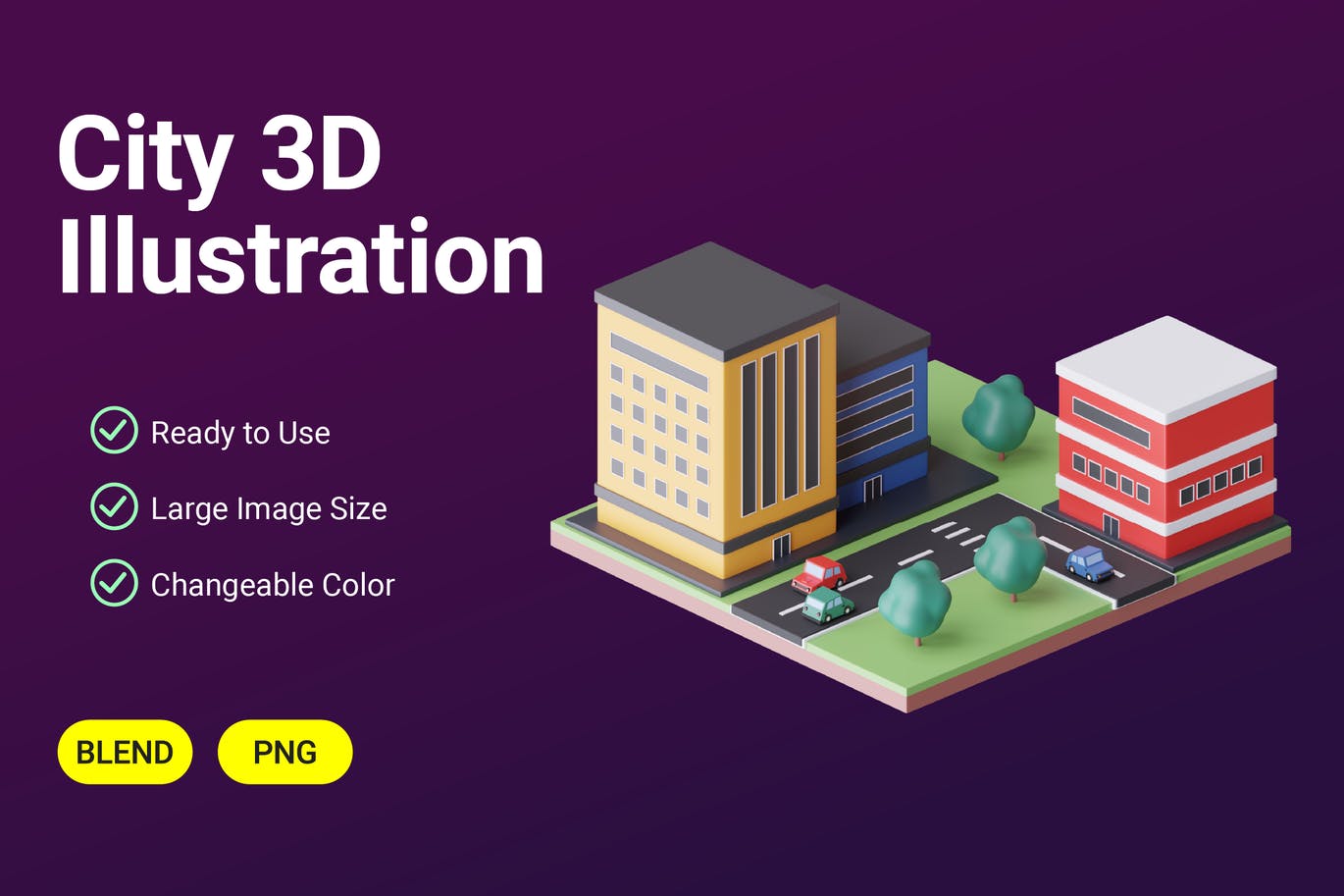 城市3D模型插图 (PNG)