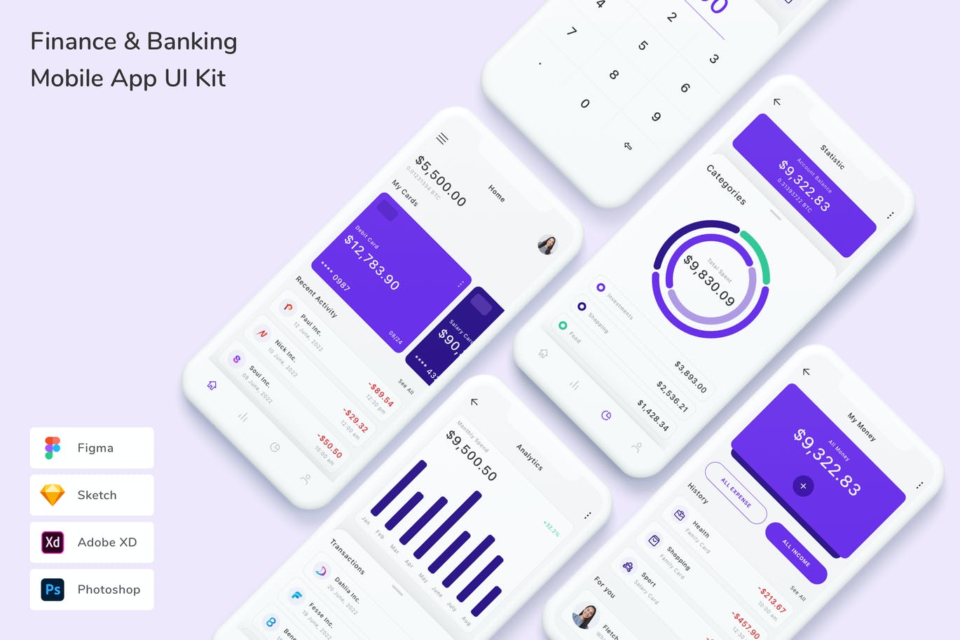 金融和银行 App UI Kit (FIG,PSD,SKETCH,XD)