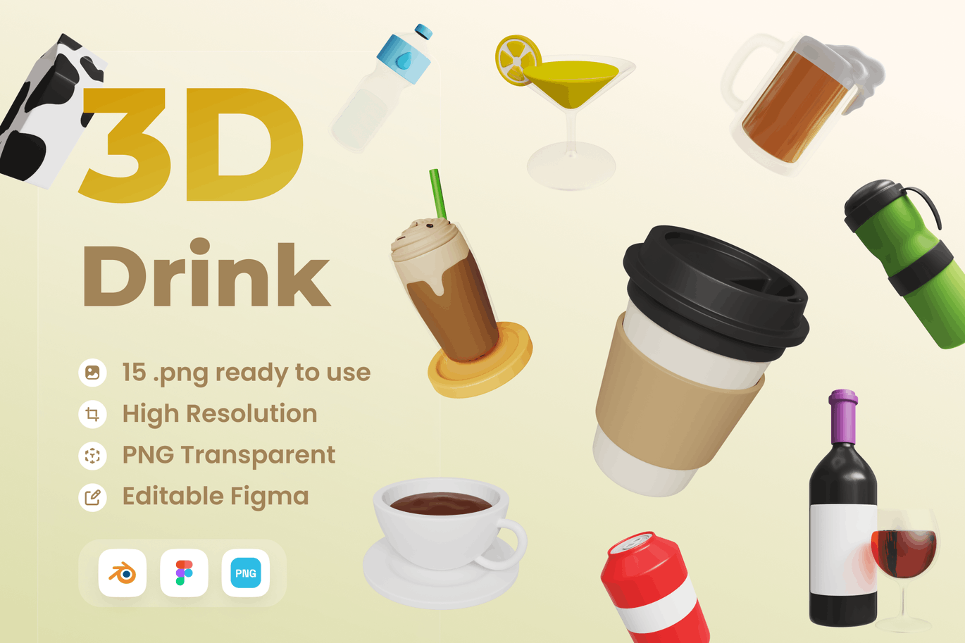 饮料3D图标模型 (blend,FIG,PNG)
