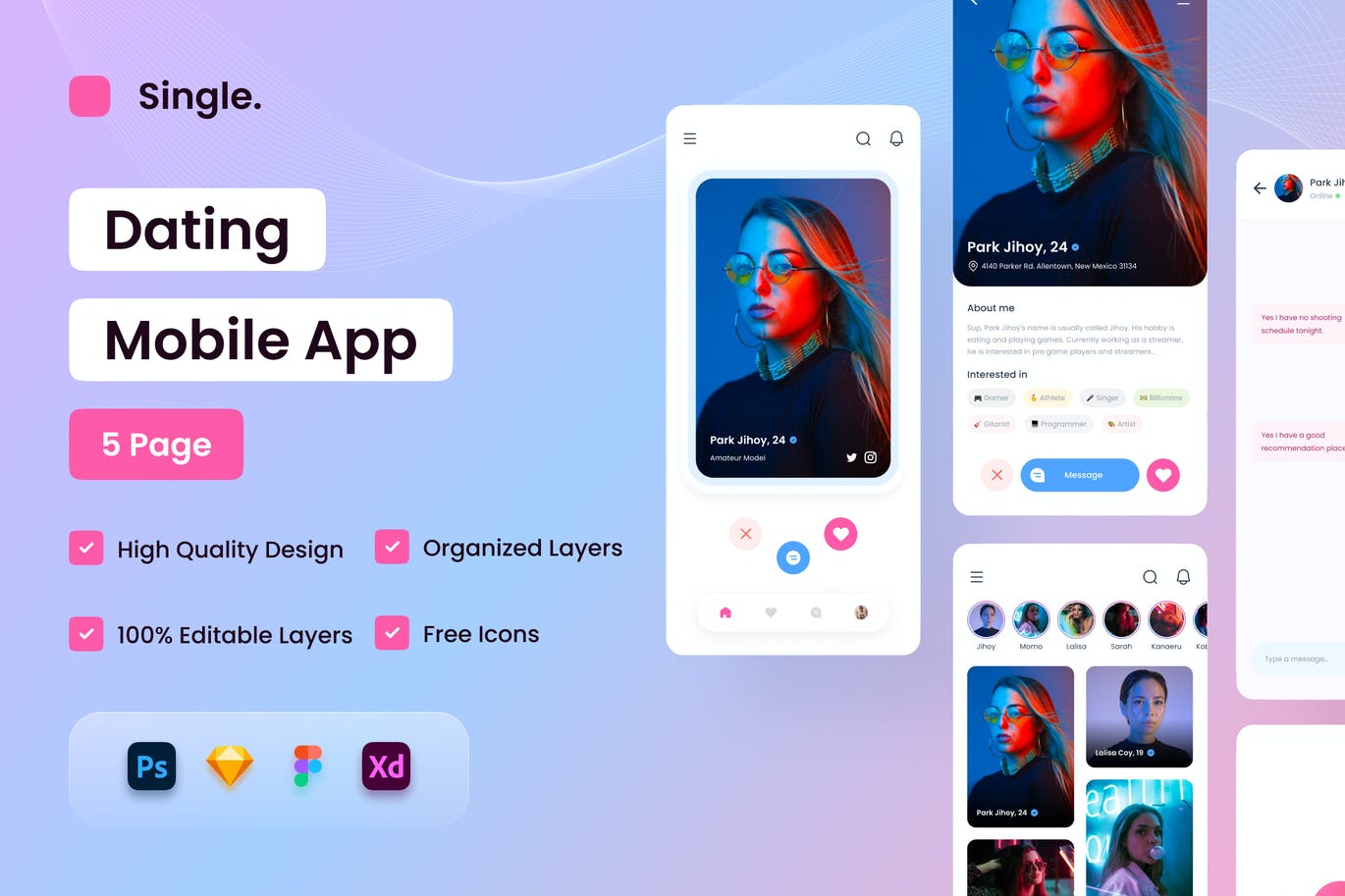 约会交友APP UI KIT (PSD,XD,FIG,SKETCH)