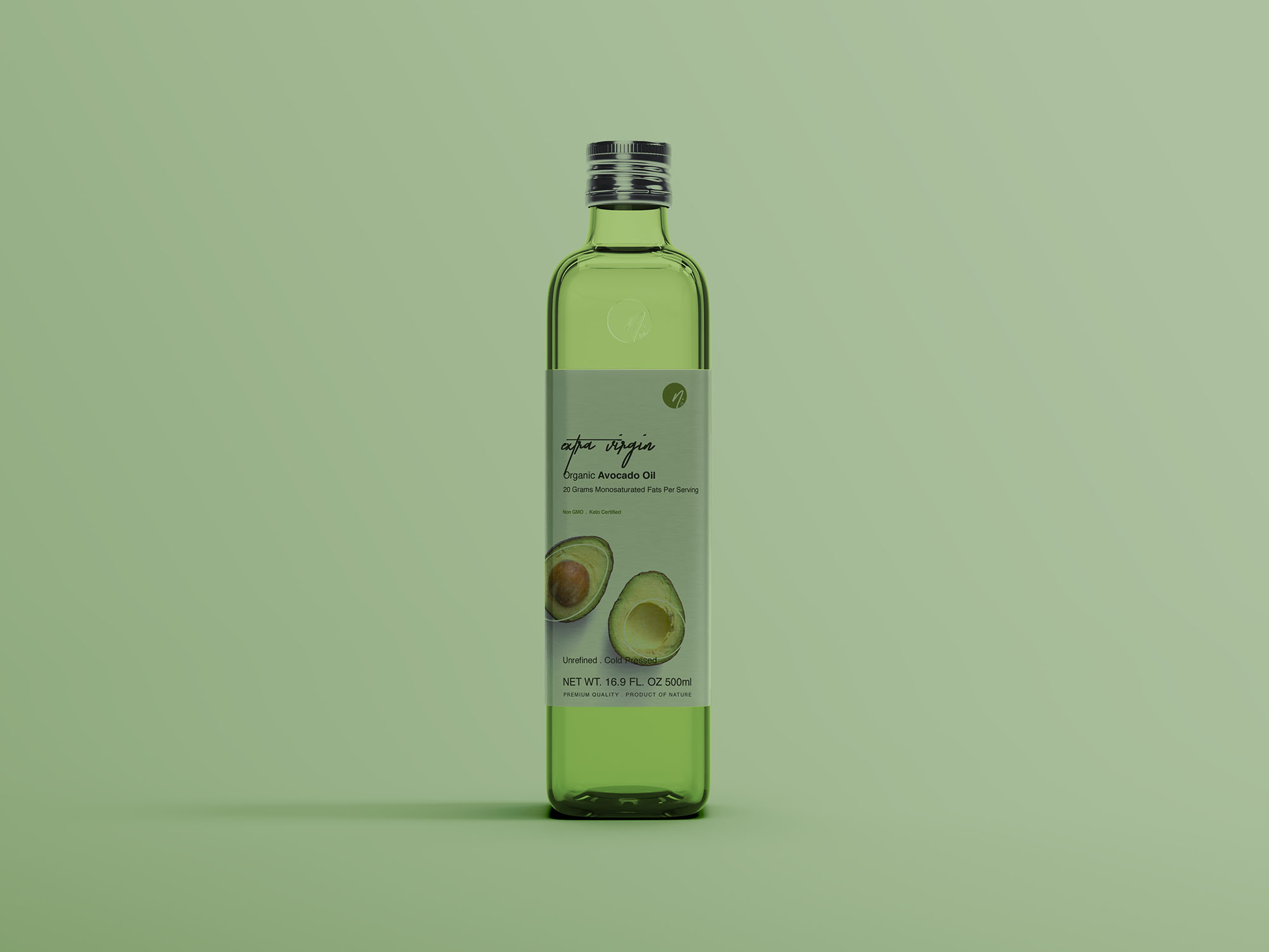 鳄梨油玻璃瓶品牌标签设计样机 (PSD)