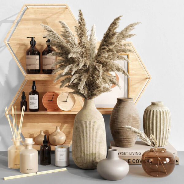 包含干芦苇花束的装饰组合3D模型（OBJ,FBX,MAX）