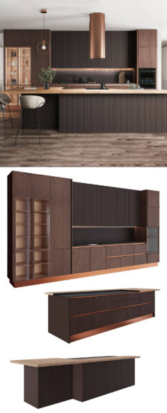 俄罗斯GeosIdeal Petra深棕色和铜色MDF面板橱柜厨房设计3D模型（OBJ,FBX,MAX）