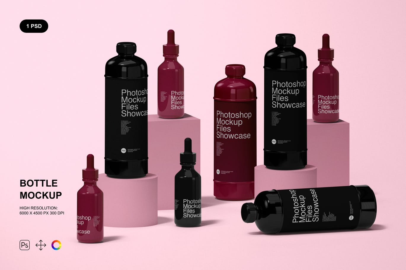 化妆品瓶子包装设计场景样机 (PSD)