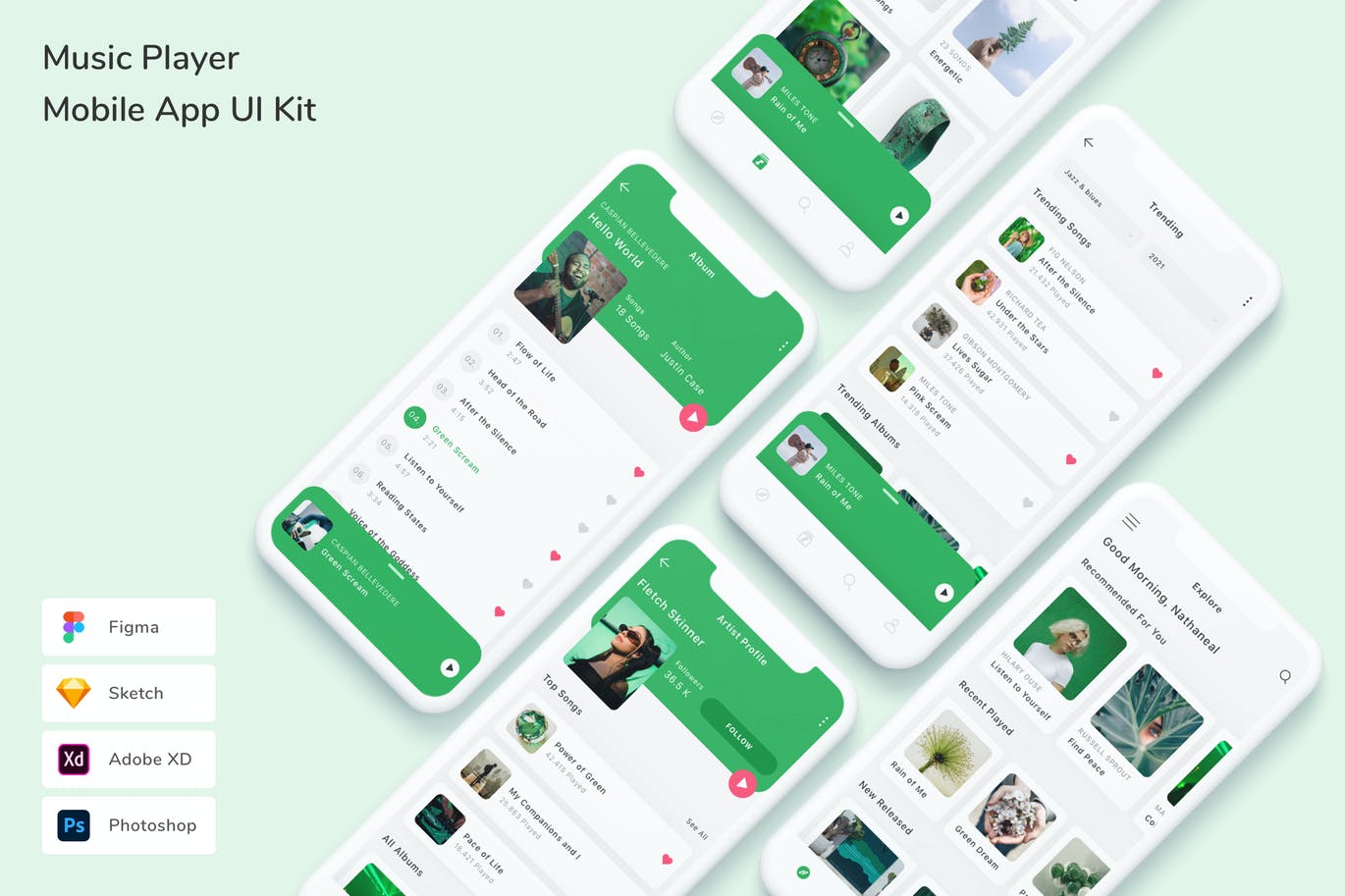 流媒体音乐播放 App UI Kit (FIG,PSD,SKETCH,XD)