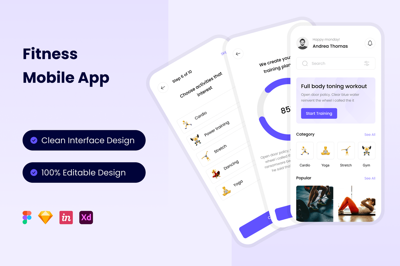 健身健康管理APP UI KIT (FIG,SKETCH,XD)