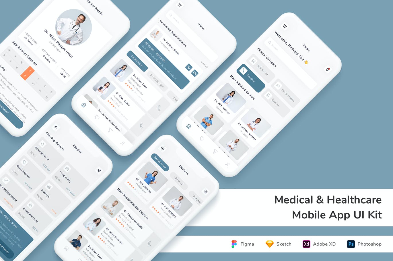医疗保健 App UI Kit (FIG,PSD,SKETCH,XD)