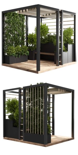 带植物和家具的凉棚花园景观屋顶花园3D模型（OBJ,MAX）