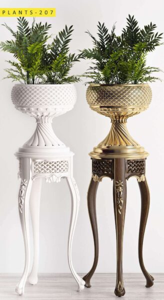 高脚装饰花盆中的室内绿植盆景组合3D模型（OBJ,MAX）