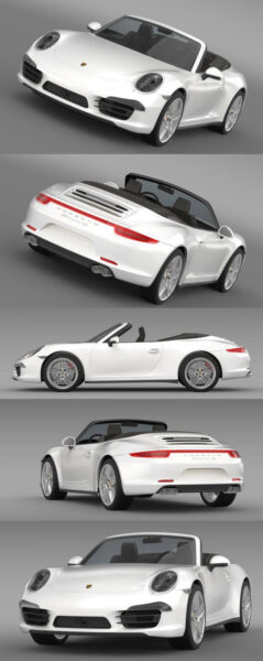 保时捷Porsche 911 Carerra 4S Cabrio 2014款敞篷跑车3D模型（OBJ,FBX,MAX,Blend）