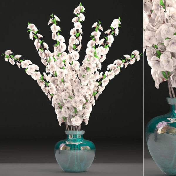 装饰玻璃花瓶中的粉色樱花花束3D模型（FBX,MAX）