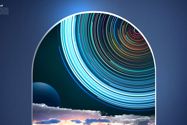 彩色圆弧星际空间概念视觉海报设计模板 (psd)