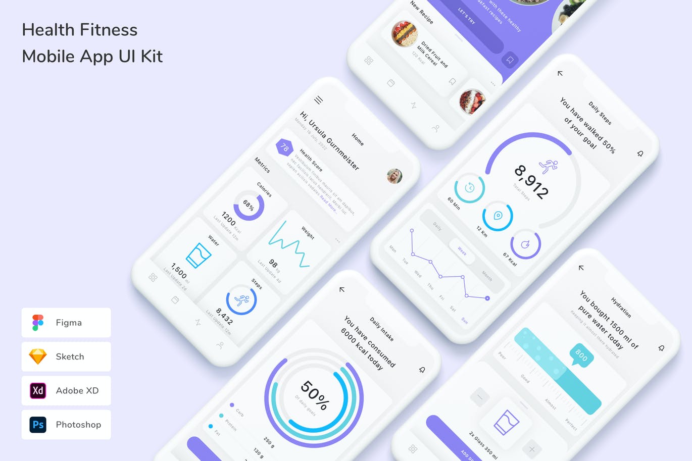 健康健身手机 App UI Kit (FIG,PSD,SKETCH,XD)