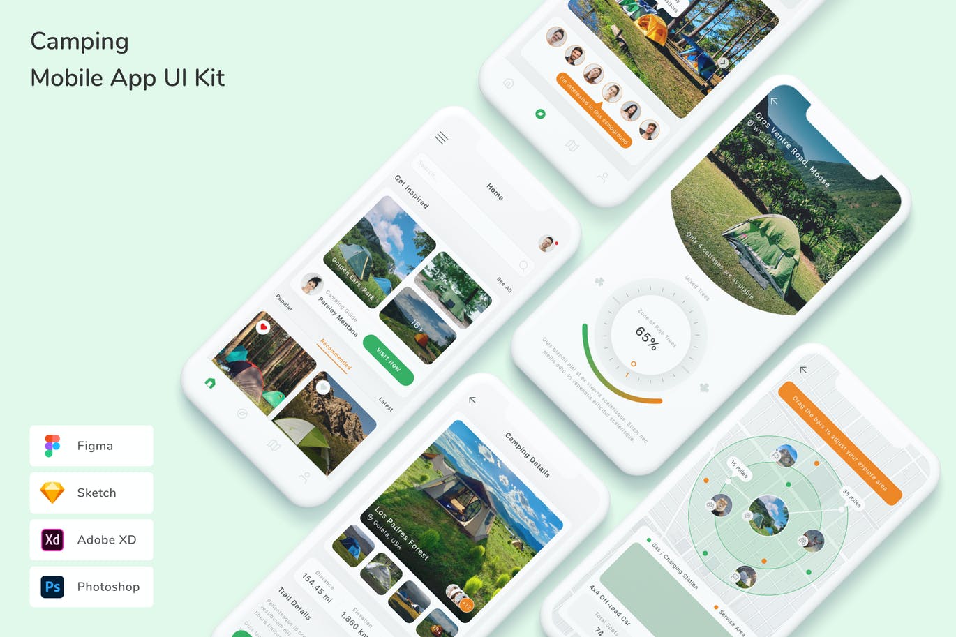 露营相关App UI Kit (FIG,PSD,SKETCH,XD)