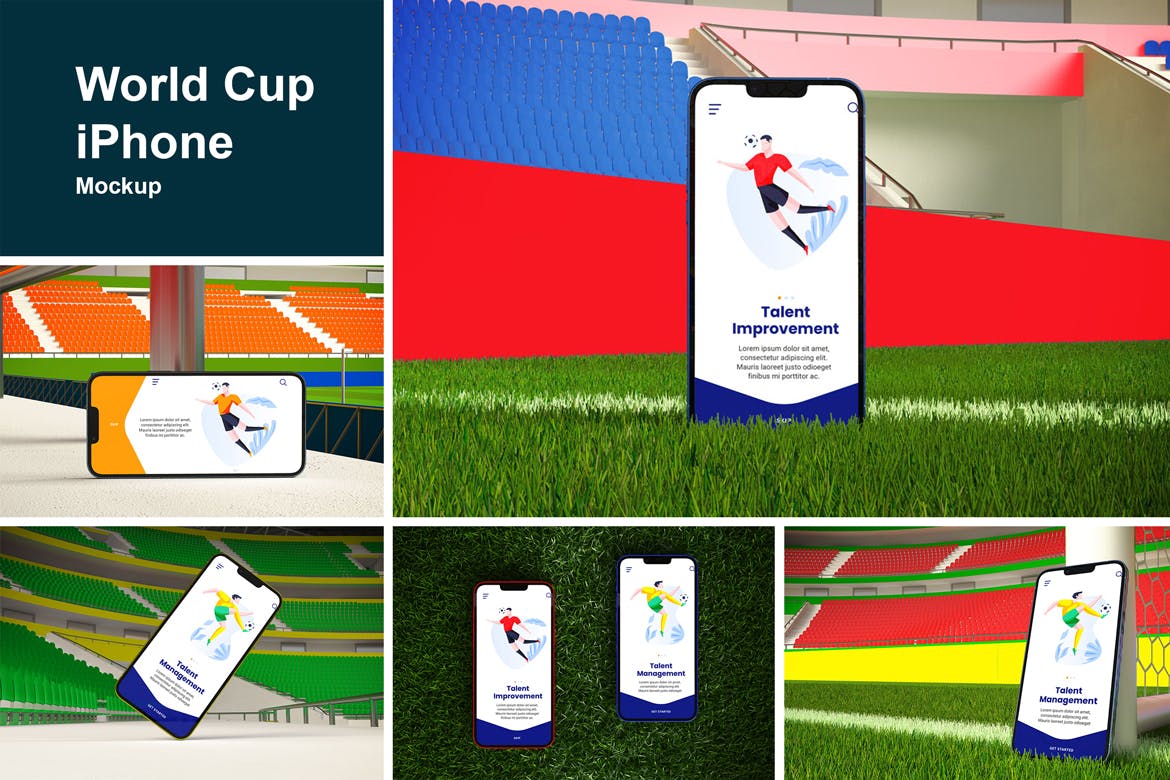 世界杯体育场背景iPhone手机屏幕样机 (PSD)