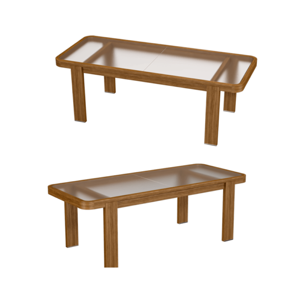 Yachtline Design实木结构磨砂玻璃台面长方形圆角餐桌3D模型（OBJ,FBX,MAX）