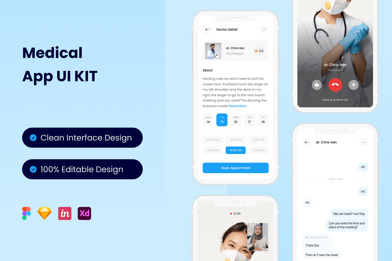 医疗诊治 App UI Kit (FIG,SKETCH,XD)