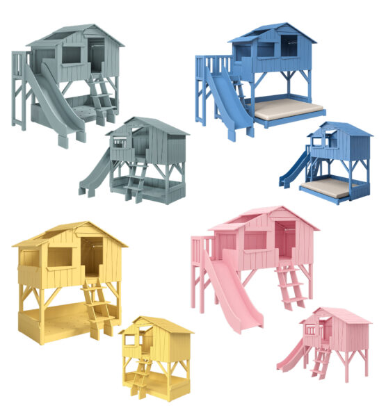 4款Mathy By Bols带滑梯和楼梯的MDF双层儿童单人床3D模型（OBJ,FBX,MAX）