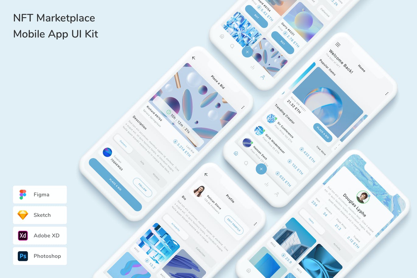 NFT 交易市场  App UI Kit (FIG,PSD,SKETCH,XD)