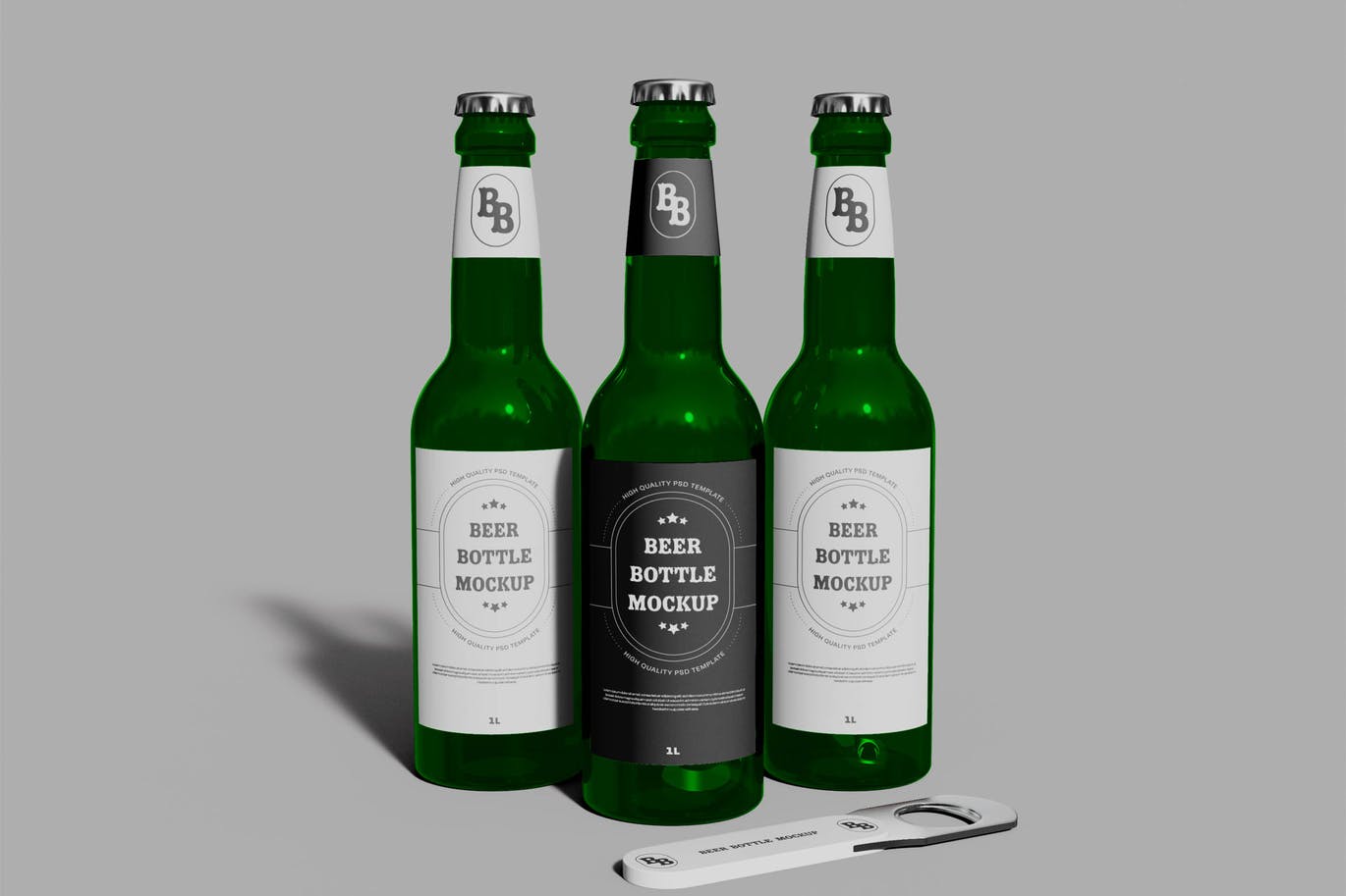 啤酒瓶标签包装展示样机模板 (PSD)