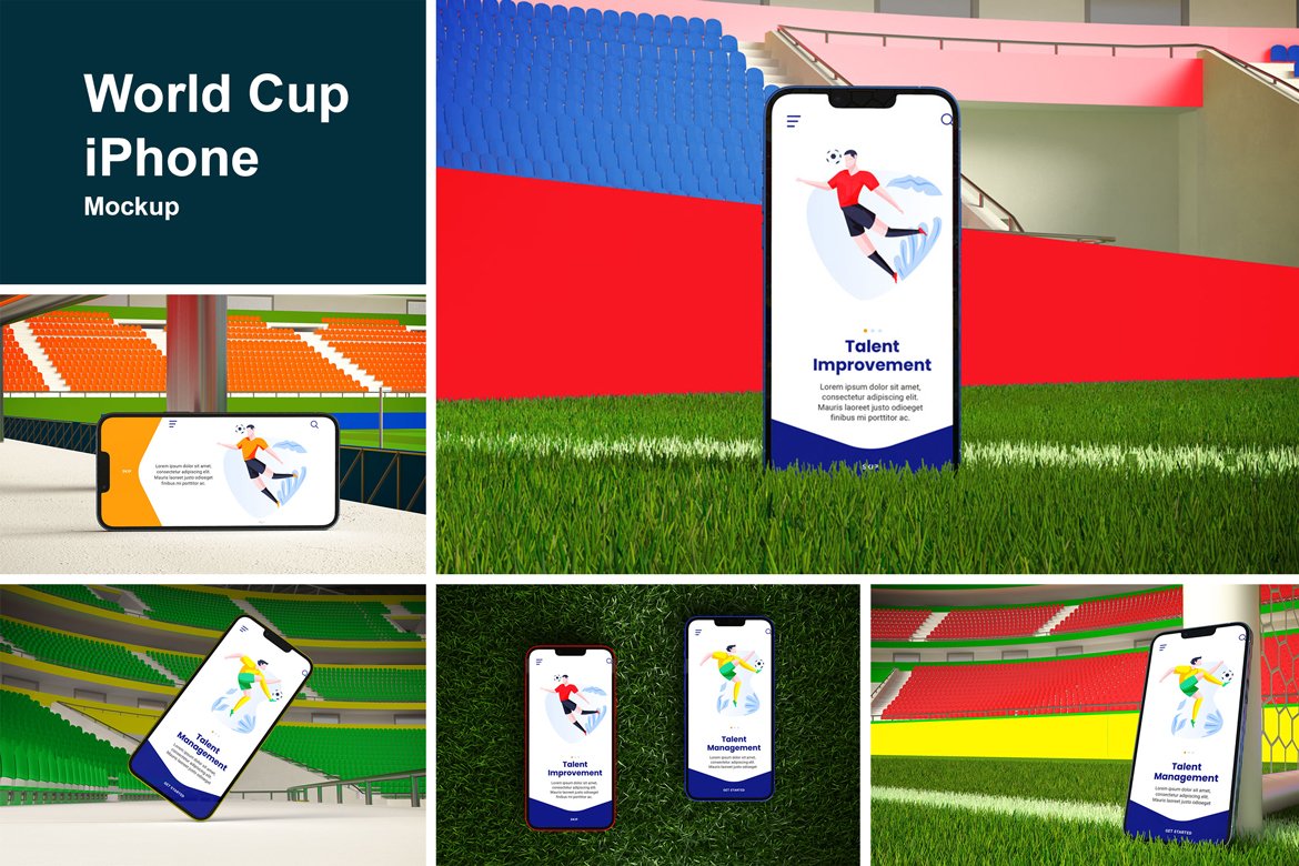 世界杯球场背景iPhone手机样机模板 (PSD)
