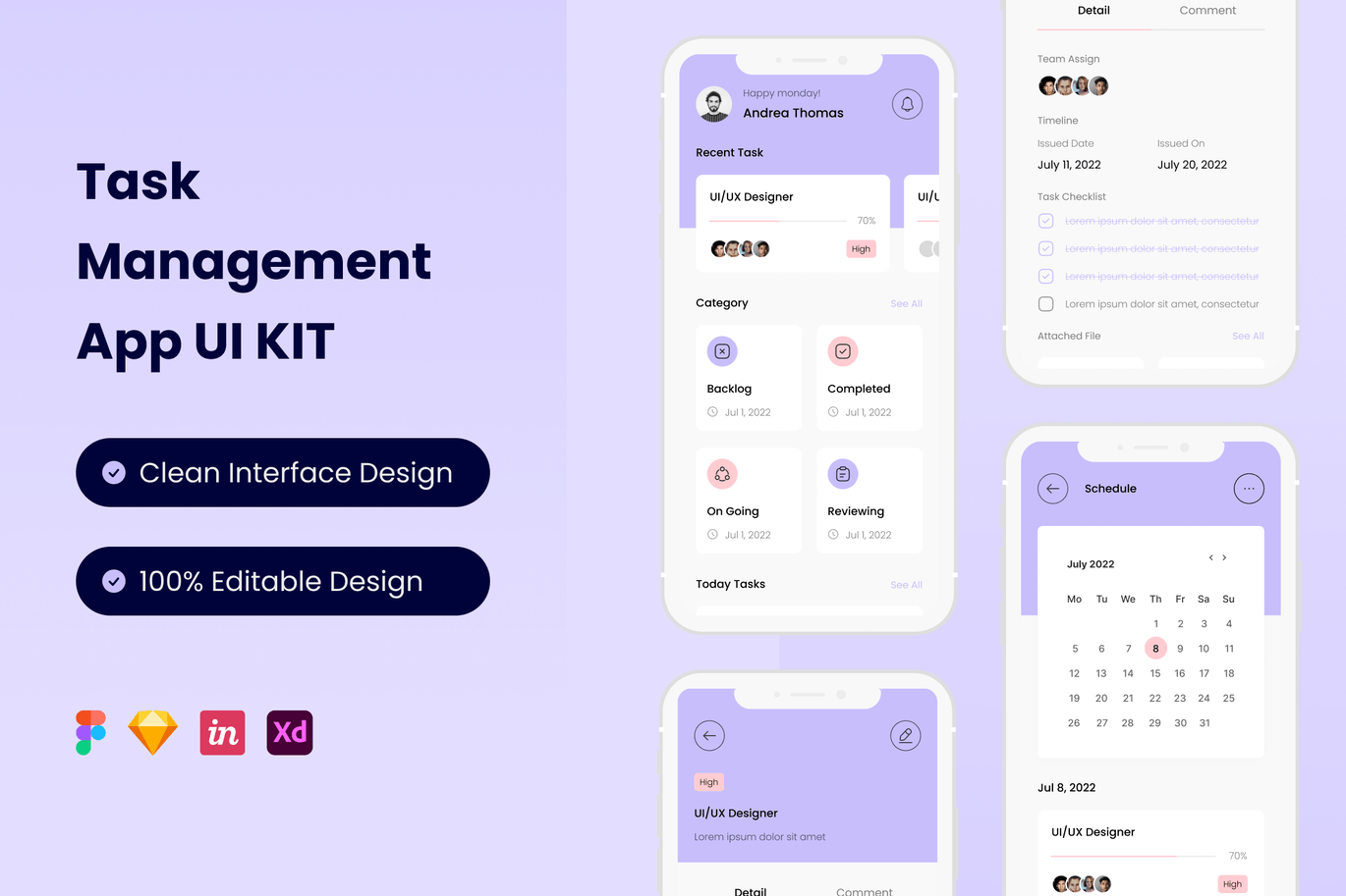 任务管理 APP UI KIT (FIG,SKETCH,XD)