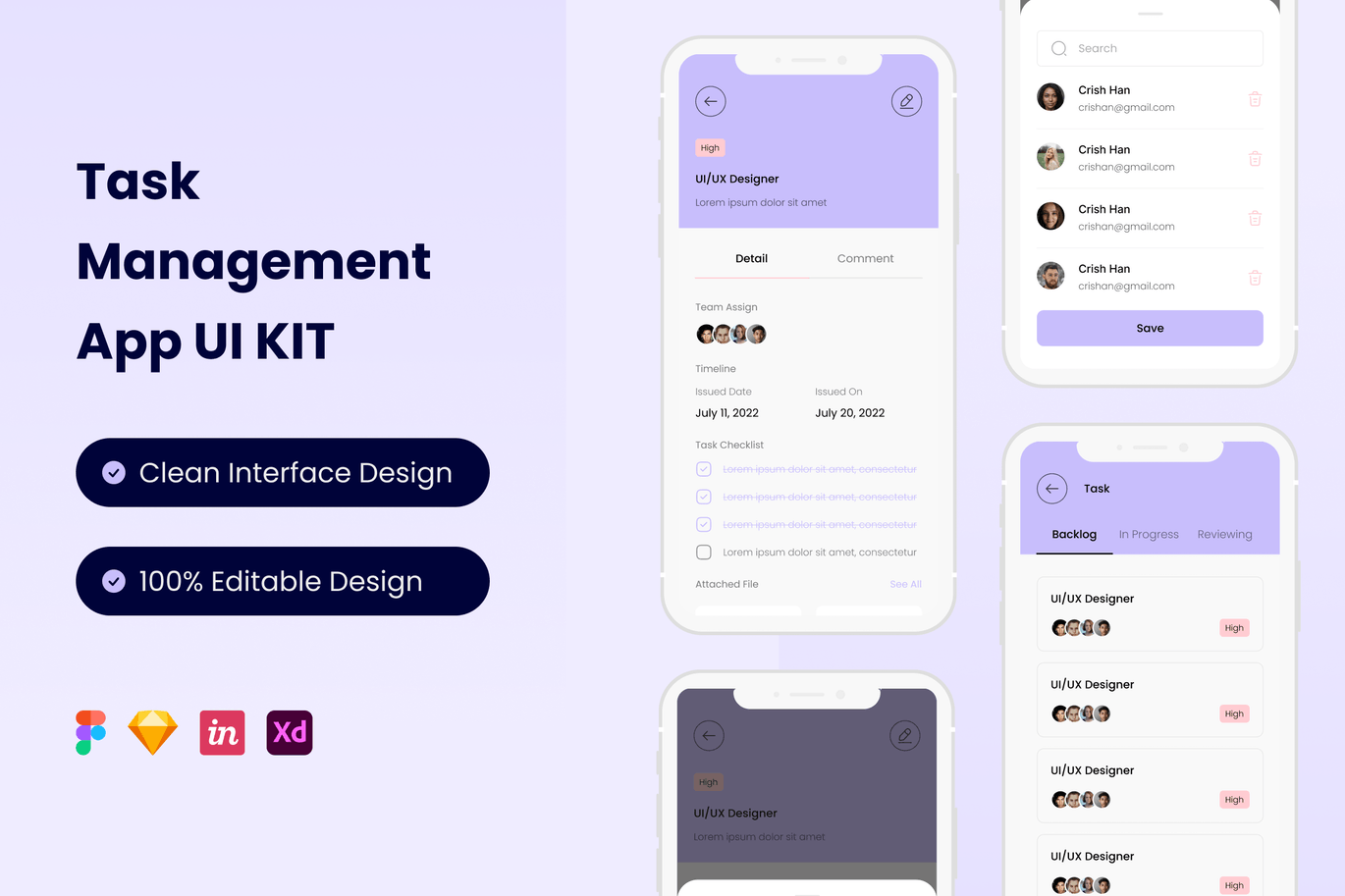 任务管理 App UI Kits (FIG,SKETCH,XD)