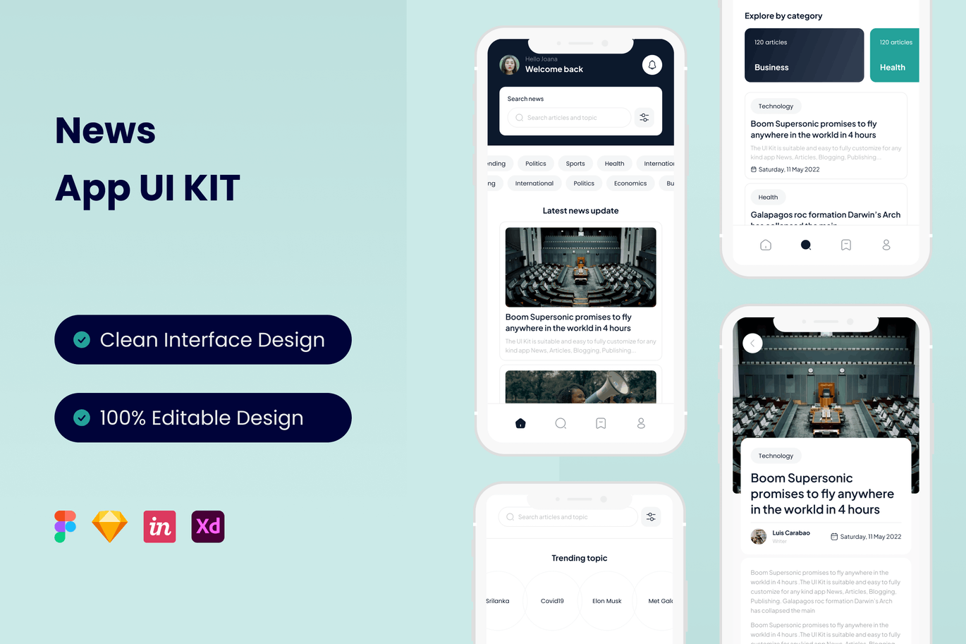 新闻资讯 App UI Kit (FIG,SKETCH,XD)